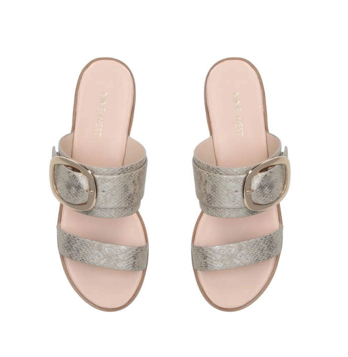 Serena Gold Buckle Flat Sandals By Nine West Shoes Foxyavenue UK