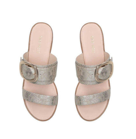 Serena Gold Buckle Flat Sandals By Nine West Shoes Foxyavenue UK