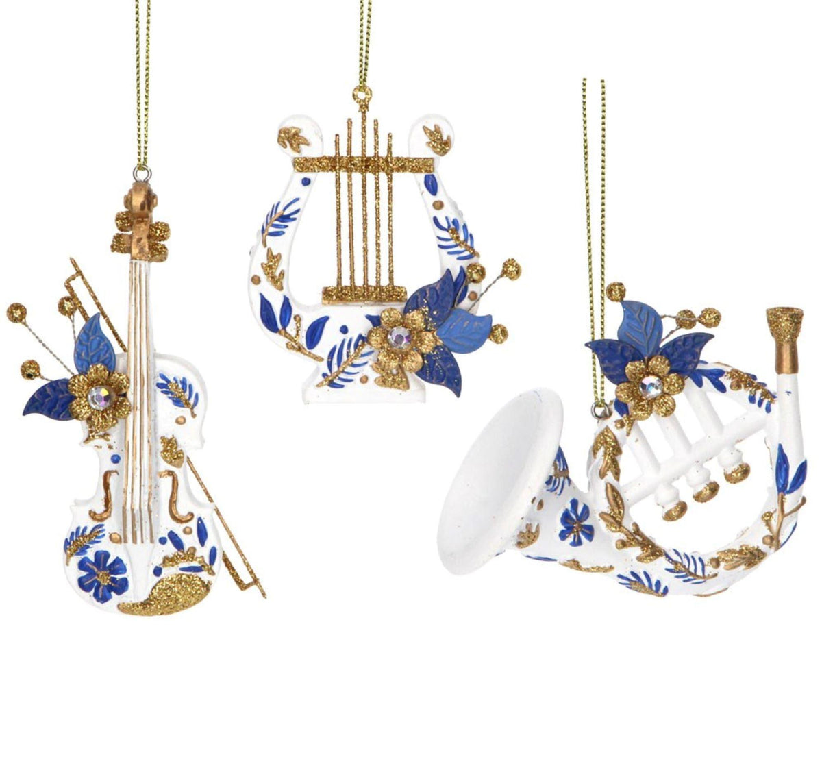 White, Blue & Gold Instruments Tree Decorations Foxyavenue UK