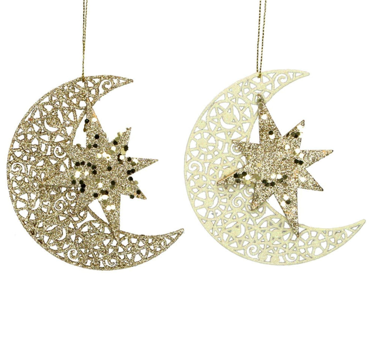 Set of Gold Star on Moon Tree Decorations Foxyavenue UK