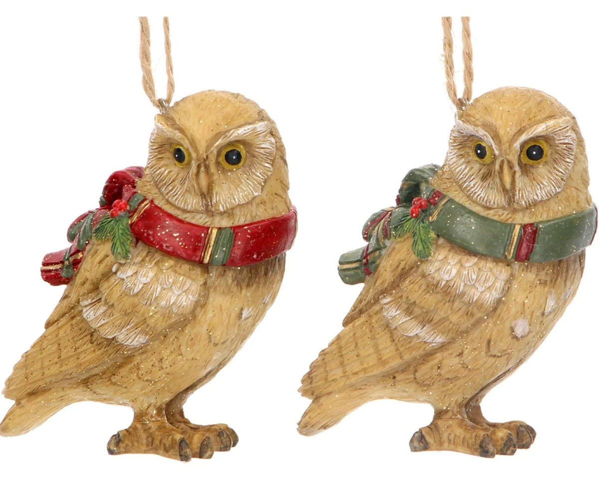 Set of Owl with Tartan Scarf Tree Decorations Foxyavenue UK