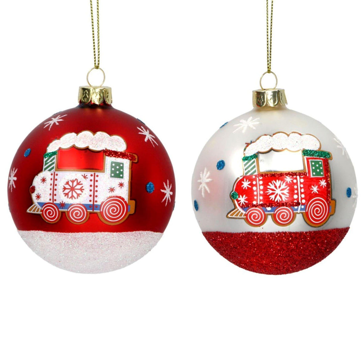Set of Red and White Toy Trains Tree Decorations Foxyavenue UK