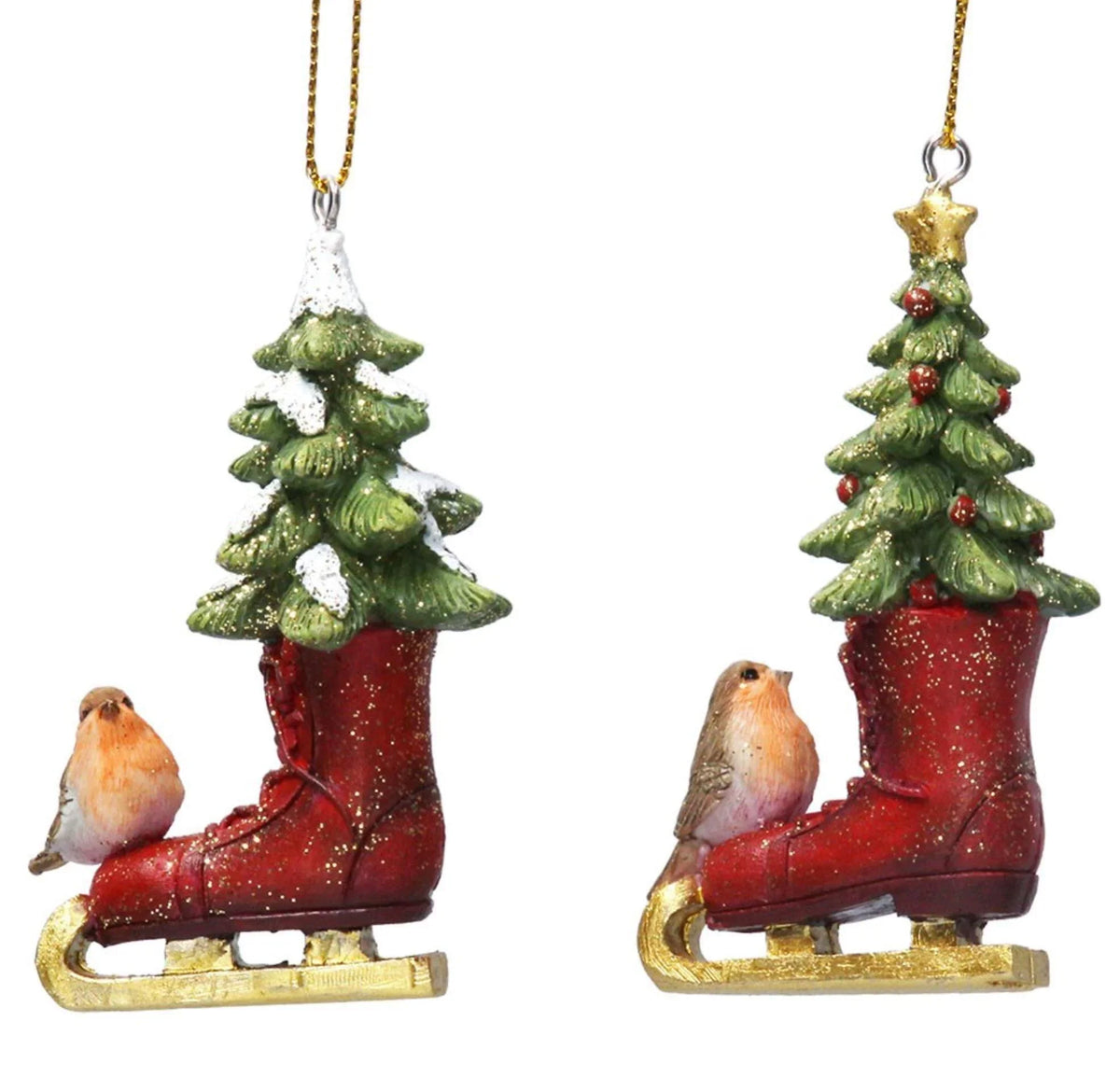 Set of Robins on Ice Skates Tree Decorations Foxyavenue UK