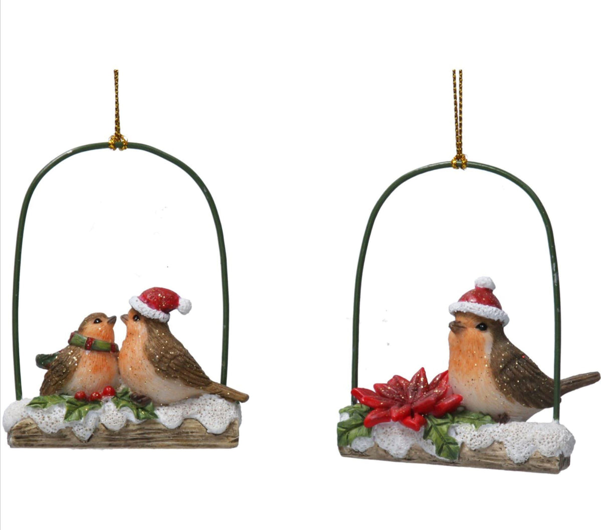 Set of Robins on Log Swings Tree Decorations Foxyavenue UK