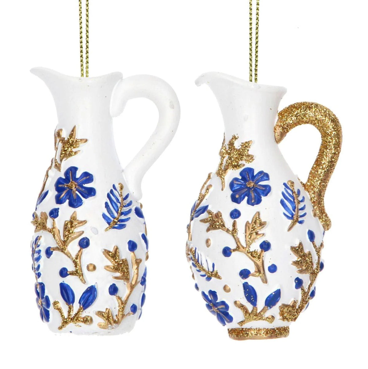 Set of White, Blue & Gold Jugs Tree Decorations Foxyavenue UK