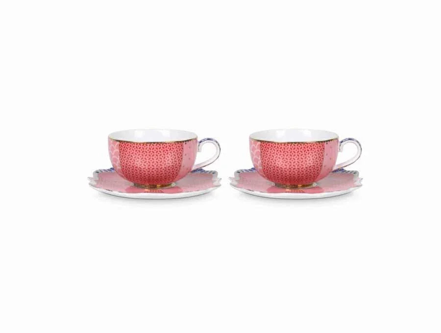 Set/2 Espresso Cups & Saucers - Royal Pink Infuser Foxyavenue UK