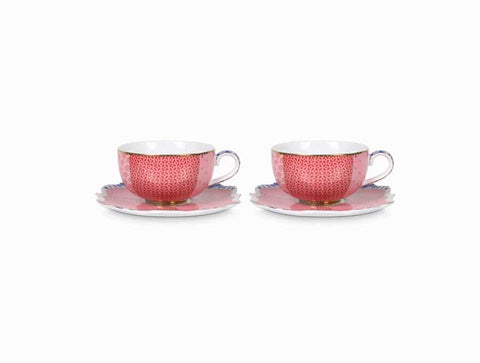Set/2 Espresso Cups & Saucers - Royal Pink Infuser Foxyavenue UK