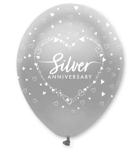 Silver Anniversary Latex Balloons All Round Print Candles Foxyavenue UK