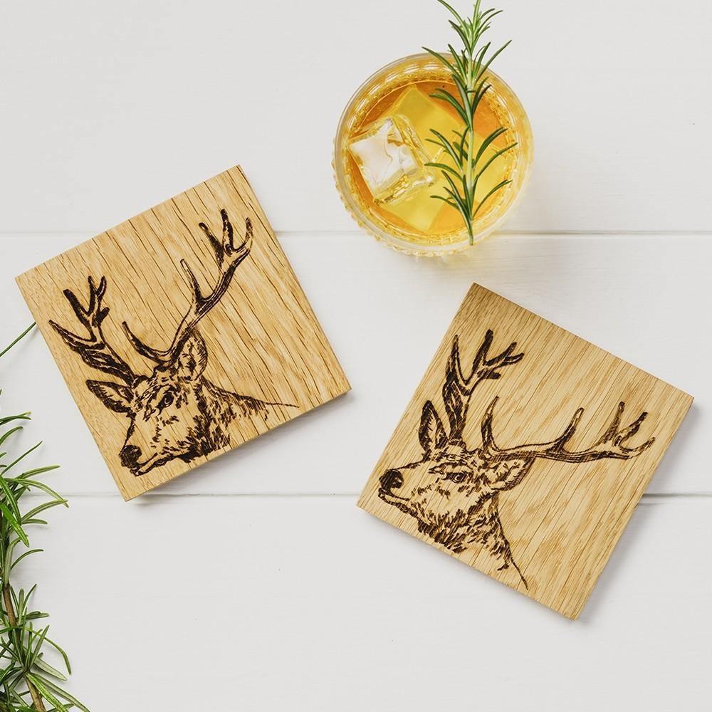 Stag Oak Coasters - Set of 2 Tableware Foxyavenue UK