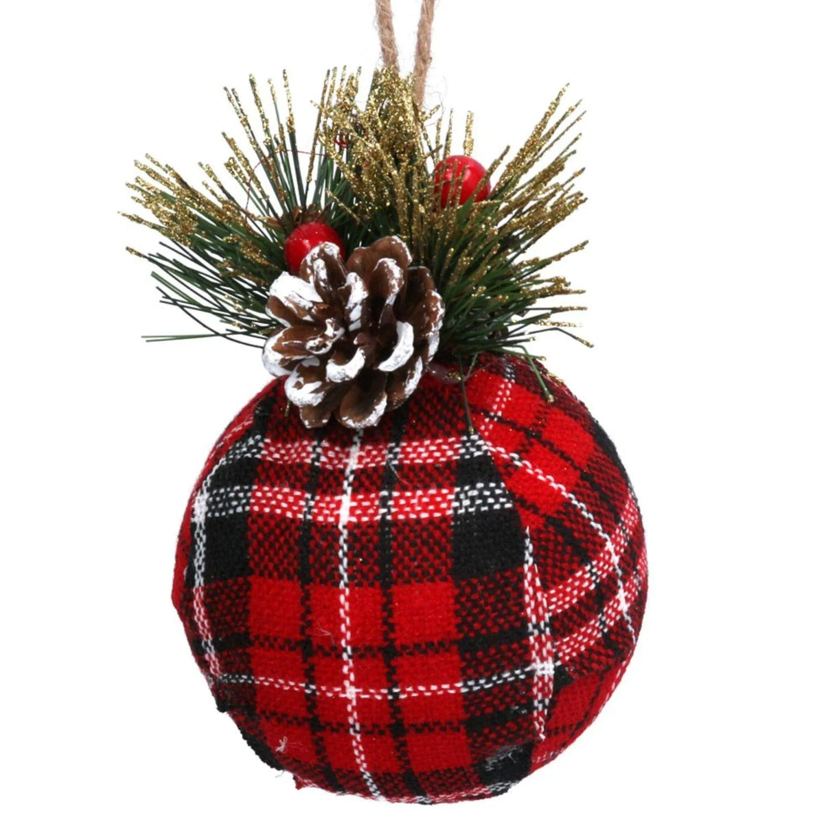 Tartan Bauble with Fir and Pine Tree Decorations Foxyavenue UK