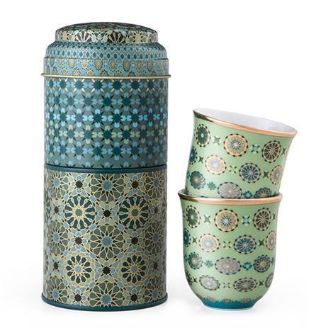 Tin Box With 2 Coffee Cups Porcelain Andalusia Tableware Foxyavenue UK