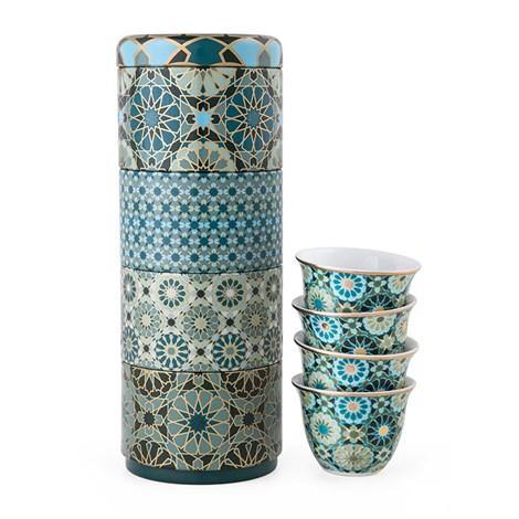 Tin Box With 4 Coffee Cups Porcelain Andalusia Tableware Foxyavenue UK