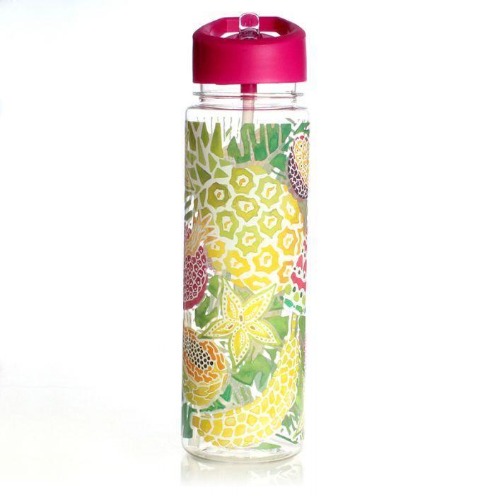Tropical Fruit Clear Water Bottle Bamboo Cup Foxyavenue UK