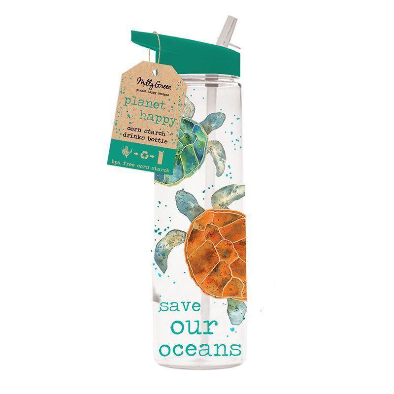 Turtle Clear Water Bottle Bamboo Cup Foxyavenue UK