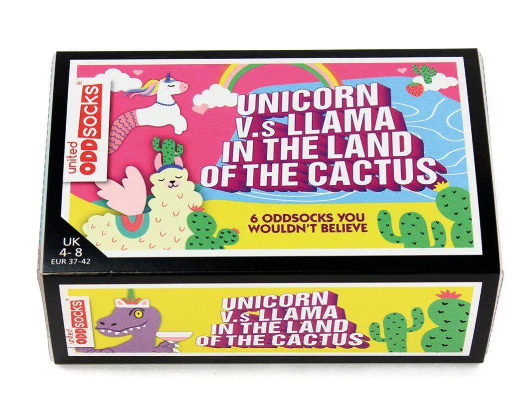 Unicorn vs Llama - Land of Cactus Socks Foxyavenue UK