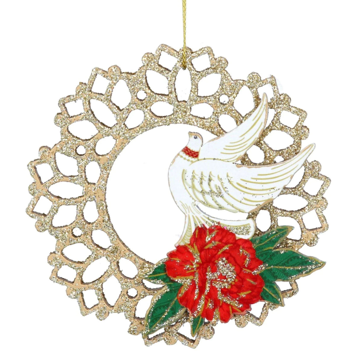 Wood Fretwork - Doves & Roses Tree Decorations Foxyavenue UK