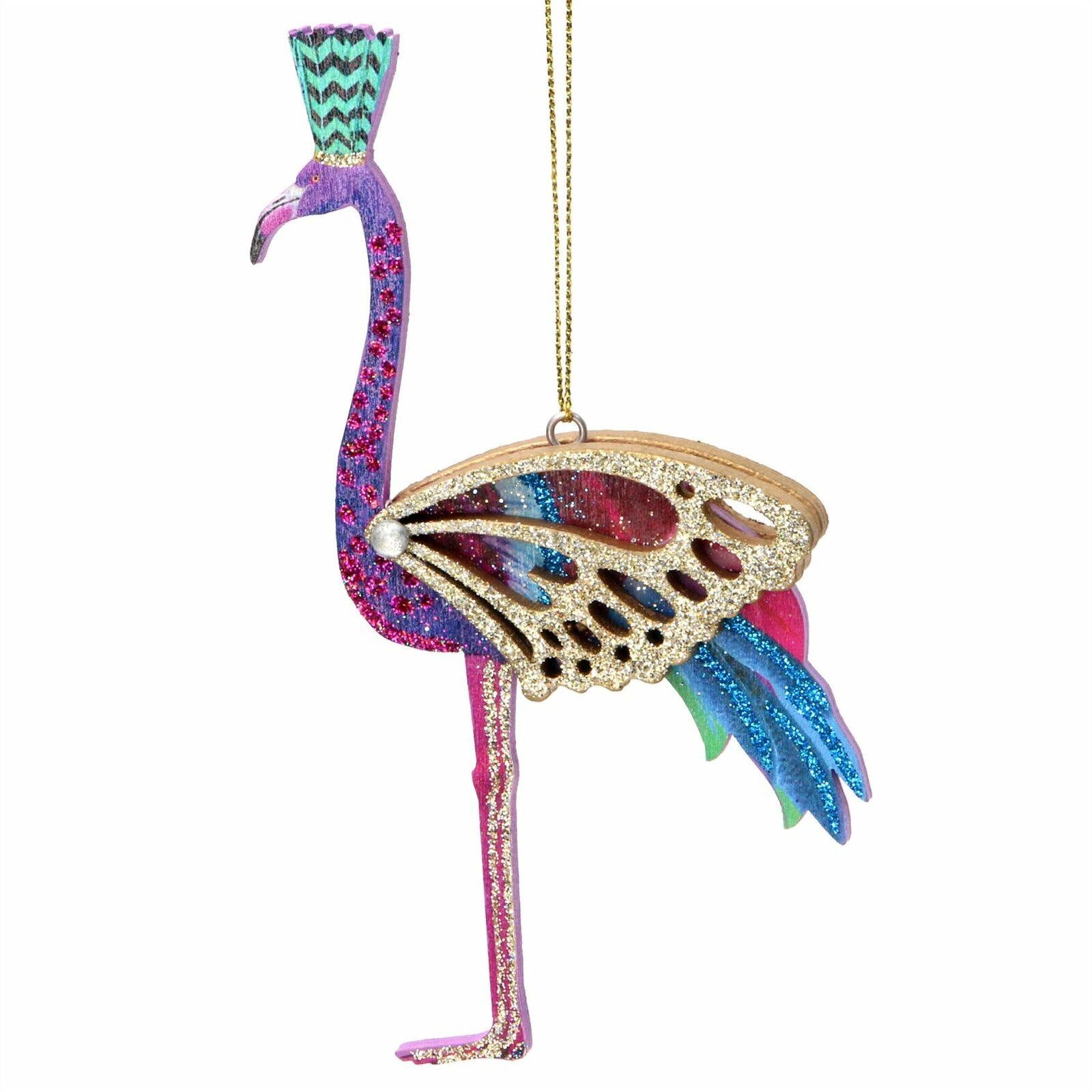 Wood Fretwork Flamingo with Wings Tree Decorations Foxyavenue UK