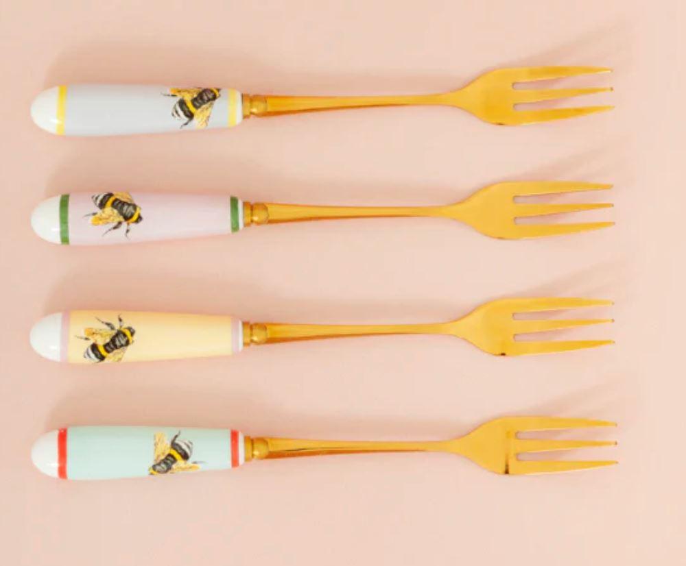 Yvonne Ellen - Set/4 Bees Cake Forks Forks Foxyavenue UK